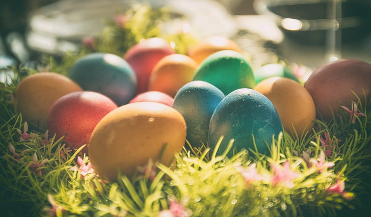 на улице, яйца, пасхальные яйца, разноцветные, HD обои