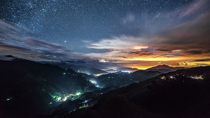 catene montuose, Hehuanshan, montagne, Taiwan, notte, Sfondo HD