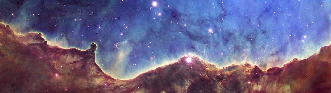 لوحة زرقاء وبنية ، عرض متعدد ، فضاء ، نجوم ، ملون ، كون ، مجرة، خلفية HD HD wallpaper