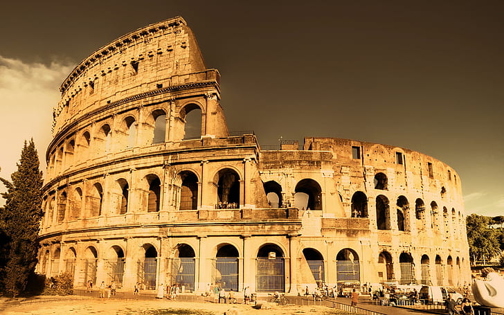 Архитектурен пейзаж на Римския Колизей, Архитектурен, Пейзаж, Римски, Колизеум, HD тапет