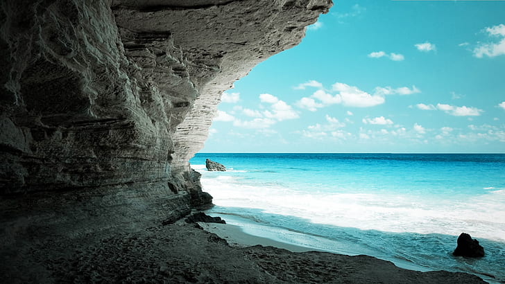 海自然ビーチ洞窟2560x1440自然ビーチHDアート、自然、海、 HDデスクトップの壁紙