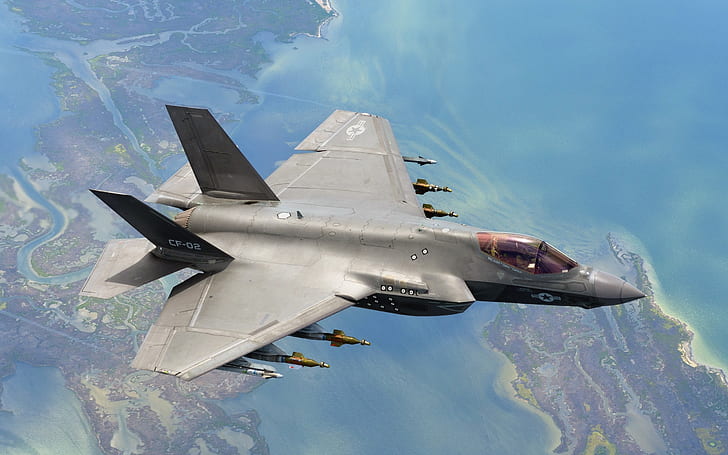 رحلة طائرة F-35C ، أسلحة ، طائرة رمادية ، F ، طائرات ، طيران ، أسلحة، خلفية HD