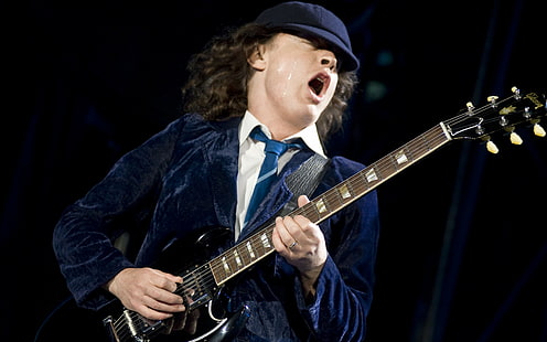 ac dc, angus young backgrounds, guitarist, performance, download 3840x2400 ac dc, HD wallpaper HD wallpaper