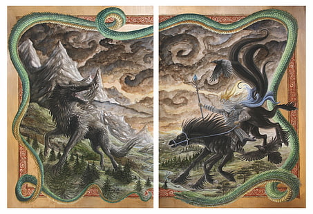 Fantasy, Gods, Crow, Dragon, Loki, Myth, Norse Mythology, Odin, Ragnarok (Video Game), HD wallpaper HD wallpaper