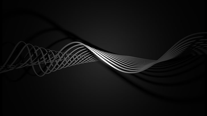 illustrazione al tratto bianco, astratto, scuro, aerodinamico, forme d'onda, grigio, arte digitale, opere d'arte, 3D, linee, Sfondo HD