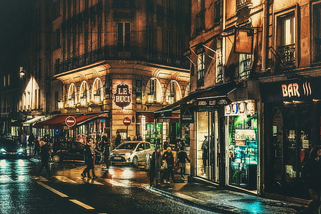 Paryż, noc, ludzie, życie codzienne, scena miejska, Dzielnica Łacińska, Tapety HD HD wallpaper