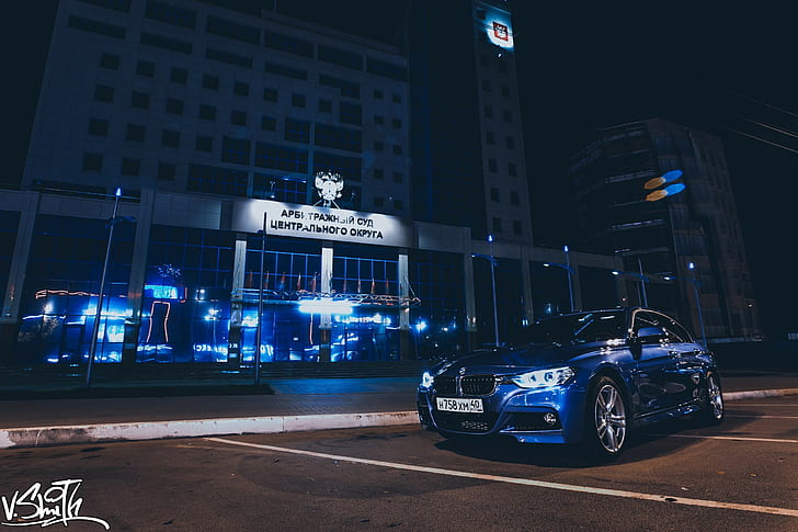 BMW, Kaluga, blue sedan, evening, car, auto, photography, photographer, court, Vladimir Smith, BMW, Kaluga, HD wallpaper