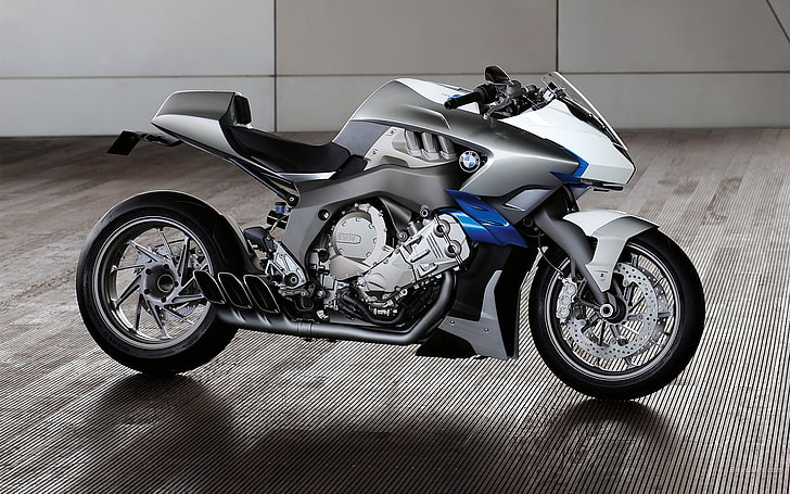 black, blue, and chrome BMW sports bike, Concept, BMW, motorcycle, HD wallpaper