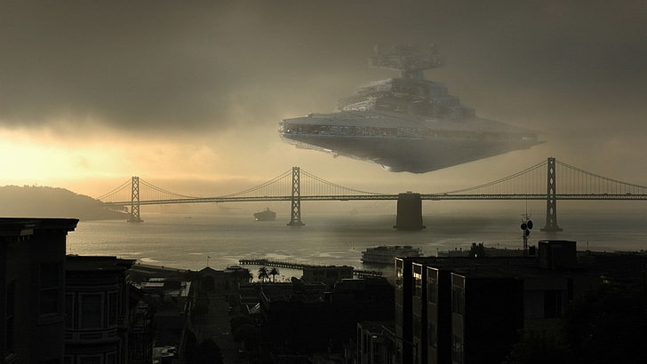 Star Wars Star Destroyer digital tapet, rymdskepp, landskap, Star Wars, Star Destroyer, San Francisco, HD tapet