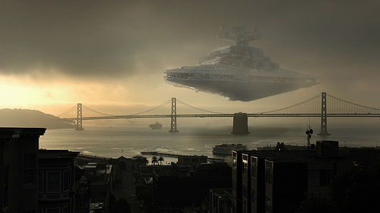 Star Wars Star Destroyer цифровые обои, космический корабль, пейзаж, Star Wars, Star Destroyer, Сан-Франциско, HD обои HD wallpaper