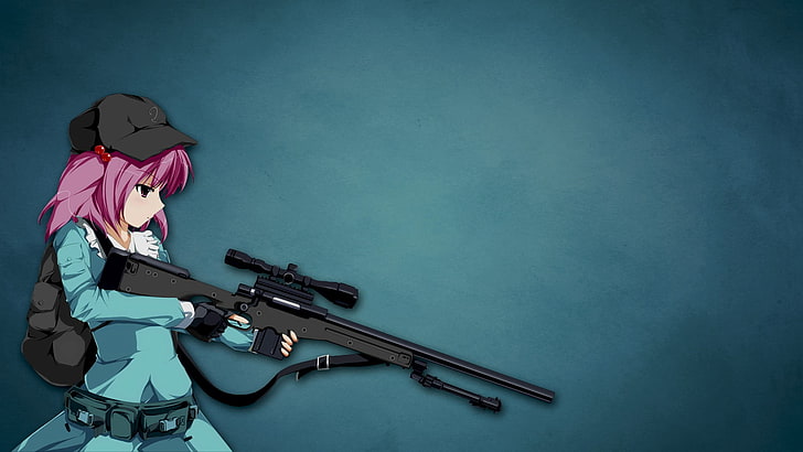 mulher segurando a ilustração de personagem de anime AWP, anime, arma, rifle sniper, HD papel de parede