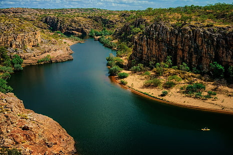 Австралия, пейзаж, природа, река, каноэ, HD обои HD wallpaper