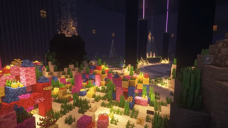 coral, Minecraft, underwater, shaders, HD wallpaper