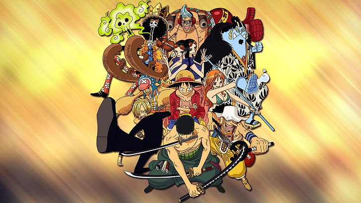One Piece anime wallpaper, One Piece, Monkey D. Luffy, Roronoa Zoro, Sanji, Nico Robin, Usopp, Franky, Brook, Nami, Tony Tony Chopper, Jimbei, anime, HD wallpaper