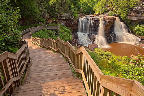 brown wooden stairway near water falls, blackwater falls, blackwater falls, Blackwater Falls, HDR, stairway, water falls, blackwater  falls, waterfall, waterscape, flow, streaming, staircase, stairs, steps, path, passage, forest, trees, rocks, rocky  stone, landscape, nature, scene, scenic, scenery, background, park, allegheny, appalachian, appalachians, mountains, west  virginia, usa, united  states, american  beauty, beautiful, pretty, epic, outside, outdoor, outdoors, travel, tourism, brown, orange, yellow  green, colorful, vivid  color, colors, colour, colours, summer  season, seasonal, stock, resource, image, picture, ca, river, tropical Rainforest, tree, stream, scenics, water, HD wallpaper HD wallpaper