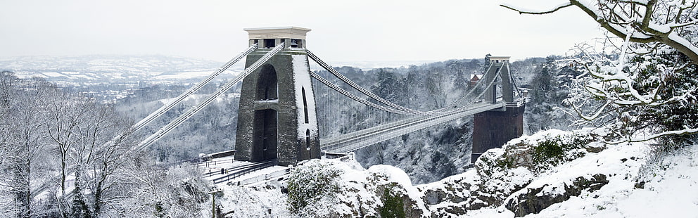 Ponte suspensa de Clifton, Bristol, Inglaterra, inverno, neve, Clifton, ponte suspensa, Bristol, Inglaterra, inverno, neve, HD papel de parede HD wallpaper