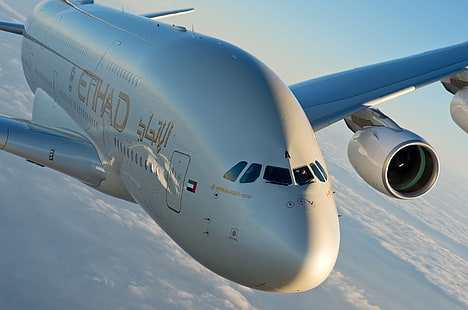 A380, Airbus, Piloto, Etihad Airways, Airbus A380, Cabina do piloto, Um avião de passageiros, Airbus A380-800, HD papel de parede HD wallpaper