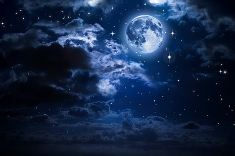 fond d'écran pleine lune, lune, nuit, nuages, ciel, Fond d'écran HD HD wallpaper