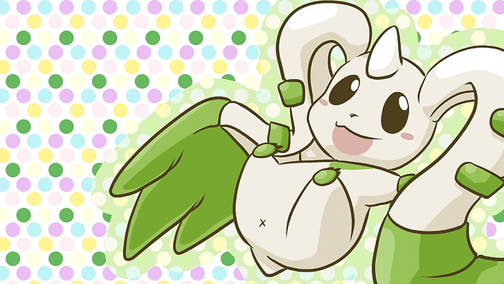white and green Pokemon character clip art, terriermon, Digimon Adventure, imalune, polka dots, HD wallpaper