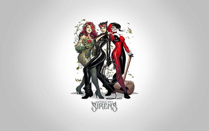 Quadrinhos, Sirenes da Cidade de Gotham, Mulher-Gato, Harley Quinn, Poison Ivy, HD papel de parede