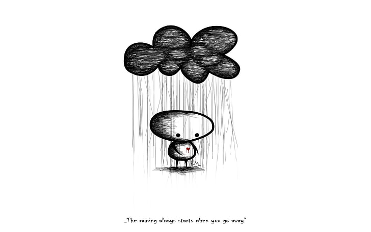 black cloud illustration, rain, mood, heart, people, words, the phrase, the expression, HD wallpaper