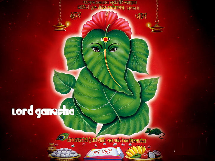 Господь Ганеша, зеленая и красная иллюстрация Ганеша, Фестивали / Праздники, Бог, HD обои