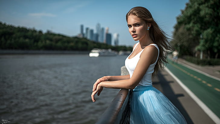 Alexandra Bykova, Girl, River, Wind, Long Hair, alexandra bykova, girl, river, wind, long hair, HD wallpaper