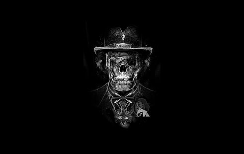 ilustração de esqueleto, crânio, chapéu, HD papel de parede HD wallpaper