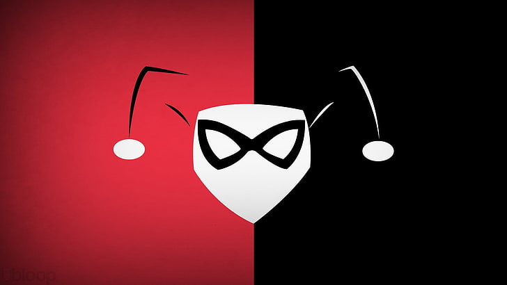Harley Quinn-Logo, DC Comics, Harley Quinn, Batman, Blo0p, Bösewichte, Minimalismus, Spaltung, HD-Hintergrundbild