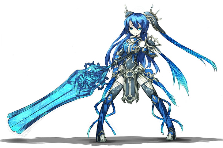 anime féminin aux cheveux bleus tenant un clipart épée, fille, armes, armure, épée, shirogane, Fond d'écran HD