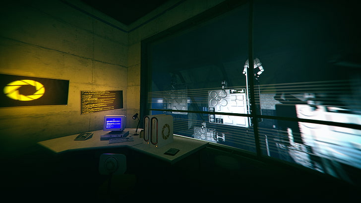 Aperture Laboratories, Blue Screen Of Death, BSOD, Factory, Office, Portal (game), Portal 2, Screen Shot, video games, work, Tapety HD