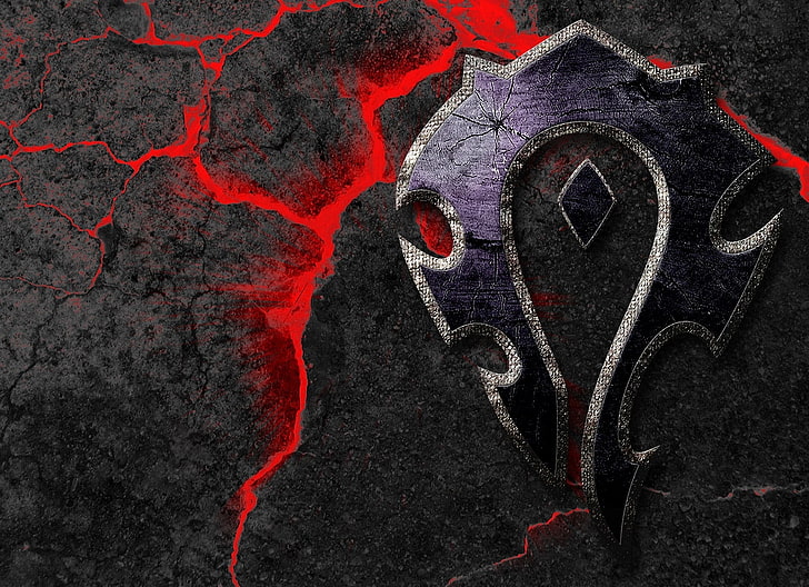 black logo, cracked, world of warcraft, faction, the horde, HD wallpaper