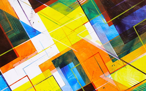wielobarwne malarstwo abstrakcyjne, abstrakcyjne, kolorowe, kwadratowe, żółte, Tapety HD HD wallpaper