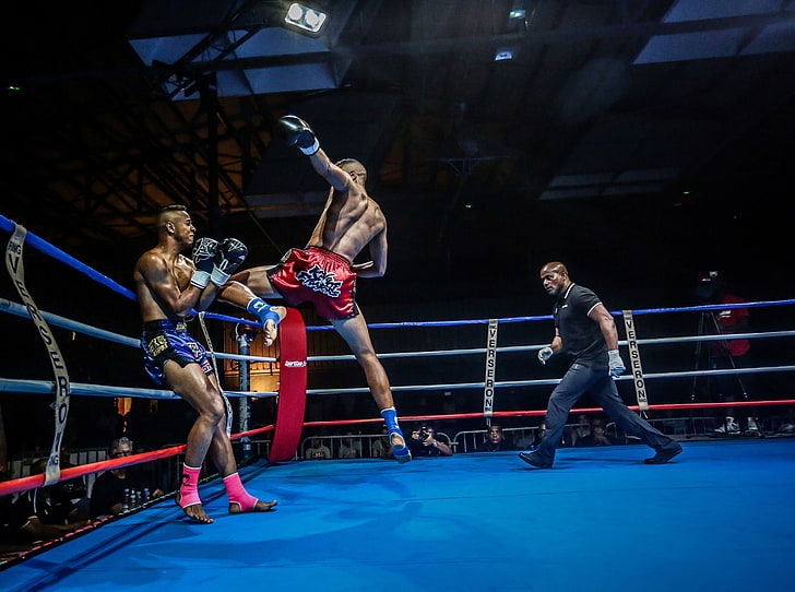 attaque, coup, la bague, Thai Boxing, photographe, combattants, bienvenue, le juge, Boxe, Boxe Thai, Olivier Ahpoor, Fond d'écran HD