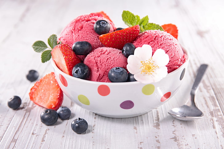 ягодов сладолед, плодове, сладолед, прясно, десертно, сладко, HD тапет