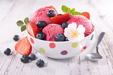 Erdbeereis, Beeren, Eis, frisch, Dessert, süß, HD-Hintergrundbild HD wallpaper