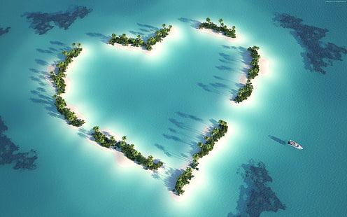 любов, 4k, палми, Малдиви, Индийски океан, остров, Най-добрите плажове в света, 5k, HD тапет HD wallpaper