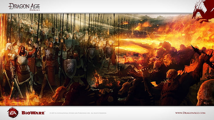 Wallpaper Zaman Naga, Zaman Naga: Origins, Bioware, video game, Zaman Naga, perang, pertempuran, seni fantasi, api, Wallpaper HD