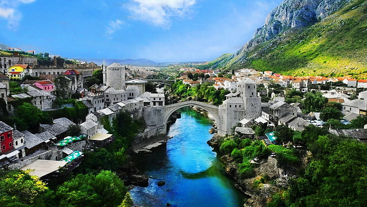 Босния и Герцеговина, Старый город Мостара, Мостар, Природа, Пейзаж, HD обои