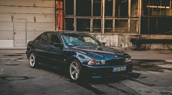 black BMW sedan, Blue, BMW, E39, 5 Series, HD wallpaper HD wallpaper
