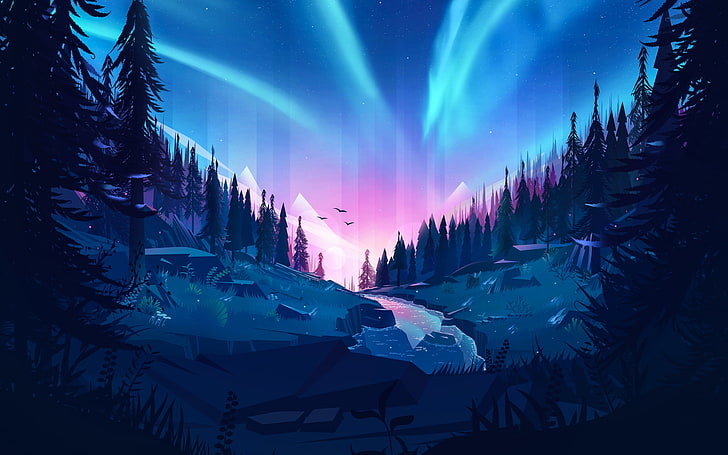 Auroral Forest, HD wallpaper