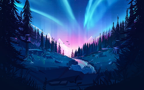 Bosque auroral, Fondo de pantalla HD HD wallpaper