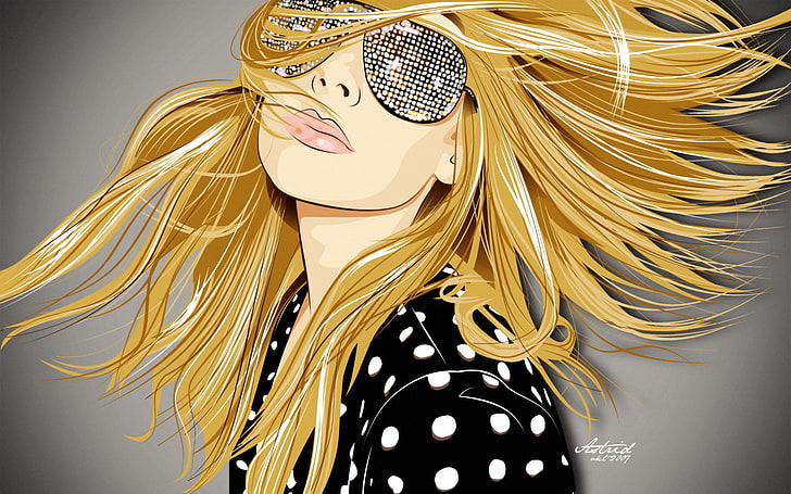 woman illustration, girl, face, style, Wallpaper, hair, graphics, vector, art, glasses, blonde, HD wallpaper