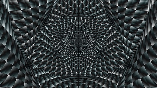 preto, preto e branco, ilusão de ótica, monocromático, padrão, simetria, textura, ilusão, arte psicodélica, 3d, computação gráfica, arte digital, gráficos, design gráfico, HD papel de parede HD wallpaper