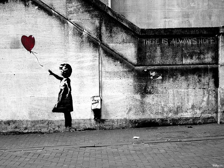 lukisan kuda hitam dan putih, grafiti, Banksy, Wallpaper HD
