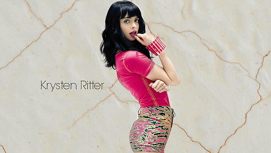 Krysten Ritter, pink, dark hair, women, HD wallpaper HD wallpaper