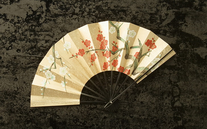 multicolored floral hand fan, fan, patterns, fabric, HD wallpaper