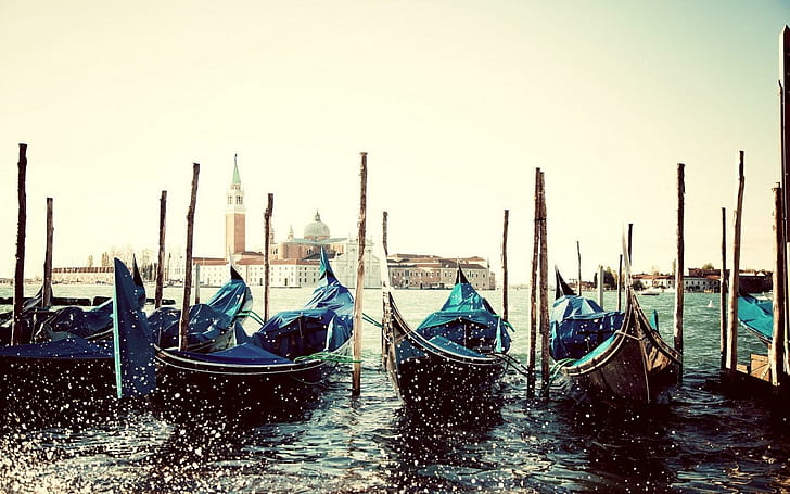 Gondole W Wenecji Włochy, gondole, wenecja, włochy, Tapety HD