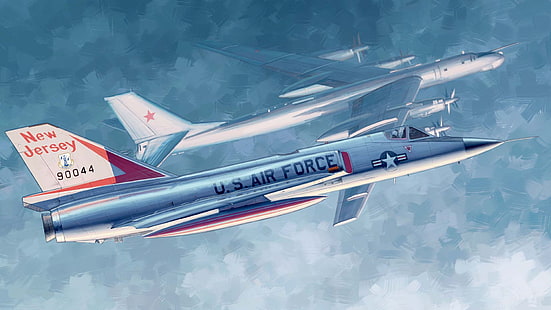 القوات الجوية الأمريكية ، طراز Tu-95 ، واحد أمريكي ، F-106 ، Delta Dart ، Convair ، مقاتلة اعتراضية ذات محرك واحد تفوق سرعة الصوت ، مع جناح دلتا، خلفية HD HD wallpaper