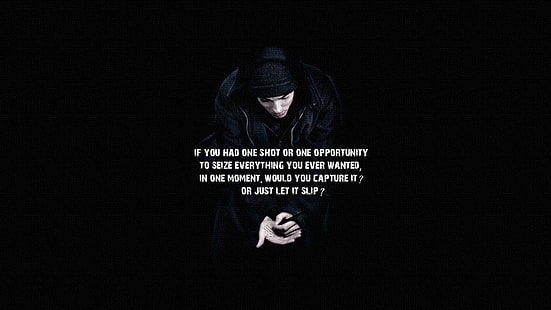Тънък сенчест с наслагване на текст, Eminem, рап, хип-хоп, мотивация, текстове, типография, мъже, музика, HD тапет HD wallpaper